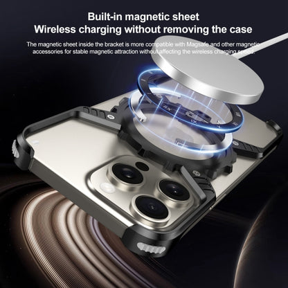 For iPhone 16 Mechanical Gear MagSafe Holder Borderless Metal Phone Case(Silver) - iPhone 16 Cases by buy2fix | Online Shopping UK | buy2fix