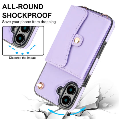 For iPhone 16 RFID Card Slot Phone Case with Long Lanyard(Purple) - iPhone 16 Cases by buy2fix | Online Shopping UK | buy2fix