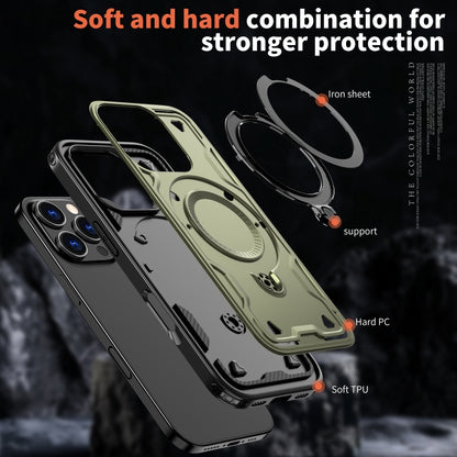 For iPhone 16 Pro PC Hybrid TPU Armor MagSafe Holder Phone Case(Olive Green) - iPhone 16 Pro Cases by buy2fix | Online Shopping UK | buy2fix