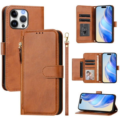 For iPhone 16 Pro Max Multi-Card Slots Zipper Wallet Leather Phone Case(Brown) - iPhone 16 Pro Max Cases by buy2fix | Online Shopping UK | buy2fix