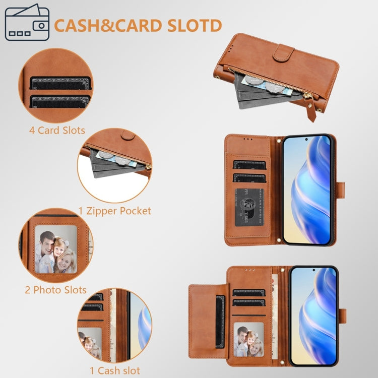 For iPhone 16 Pro Max Multi-Card Slots Zipper Wallet Leather Phone Case(Brown) - iPhone 16 Pro Max Cases by buy2fix | Online Shopping UK | buy2fix