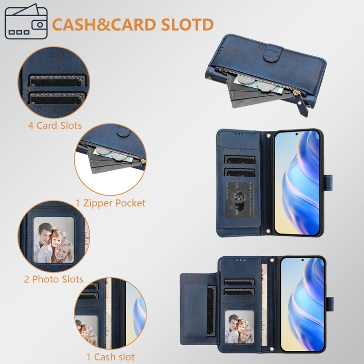 For iPhone 16 Multi-Card Slots Zipper Wallet Leather Phone Case(Blue) - iPhone 16 Cases by buy2fix | Online Shopping UK | buy2fix