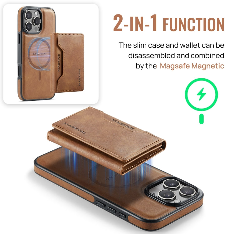 For iPhone 16 Pro Max DG.MING MAGKING-K2 Series MagSafe RFID Card Bag Detachable Phone Case(Brown) - iPhone 16 Pro Max Cases by DG.MING | Online Shopping UK | buy2fix