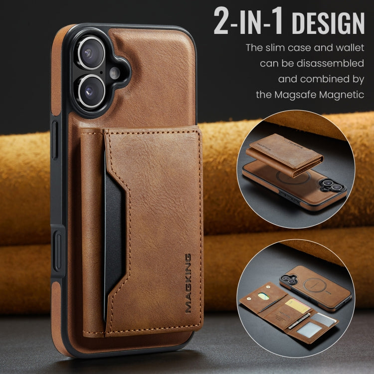 For iPhone 16 DG.MING MAGKING-K2 Series MagSafe RFID Card Bag Detachable Phone Case(Brown) - iPhone 16 Cases by DG.MING | Online Shopping UK | buy2fix