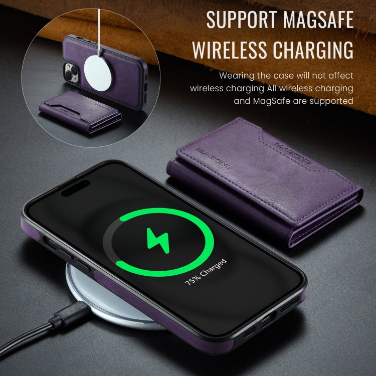 For iPhone 14 DG.MING MAGKING-K2 Series MagSafe RFID Card Bag Detachable Phone Case(Purple) - iPhone 14 Cases by DG.MING | Online Shopping UK | buy2fix