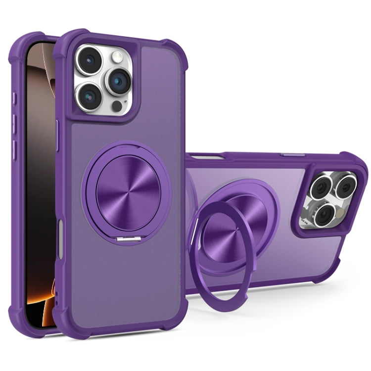 For iPhone 16 Pro CD Texture 360 Degree Rotating Holder MagSafe Phone Case(Purple) - iPhone 16 Pro Cases by buy2fix | Online Shopping UK | buy2fix