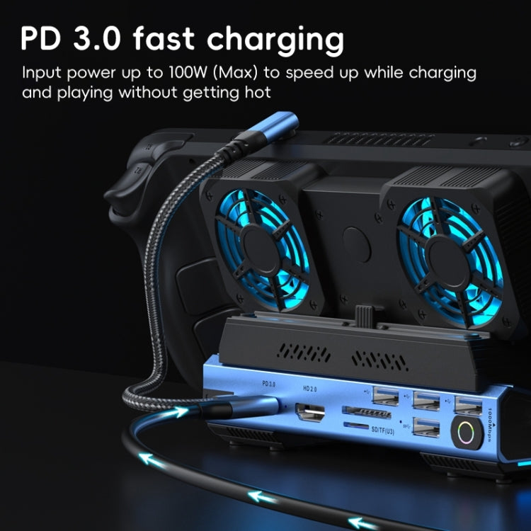 YCE-V279A 9 in 1 USB-C Gaming Dock Station with Detachable Fan(Blue Black) - Other Accessories by buy2fix | Online Shopping UK | buy2fix