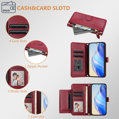 For OnePlus 12 Global Multi-Card Slots Zipper Wallet Leather Phone Case(Dark Red) - OnePlus Cases by buy2fix | Online Shopping UK | buy2fix