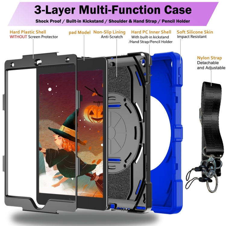 For iPad 10.2 2021 / 2020 / 2019 Bat Hand Grip Turntable Stand Tablet Case(Blue Black) - iPad 10.2 Cases by buy2fix | Online Shopping UK | buy2fix