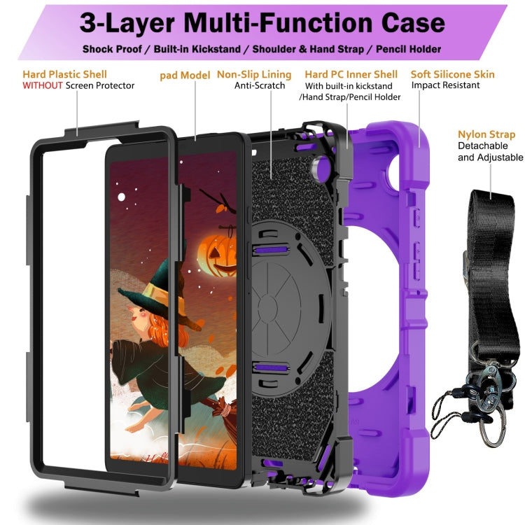 For Samsung Galaxy Tab A9 Bat Hand Grip Turntable Stand Tablet Case(Purple Black) - Galaxy Tab A9 by buy2fix | Online Shopping UK | buy2fix