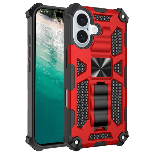 For iPhone 16 Plus Armor Shockproof TPU Hybrid PC Magnetic Phone Case with Holder(Red) - iPhone 16 Plus Cases by buy2fix | Online Shopping UK | buy2fix