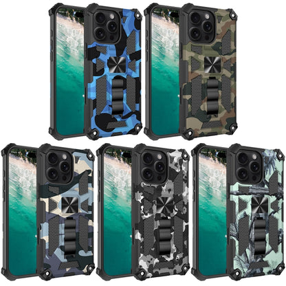 For iPhone 16 Pro Max Camouflage Armor Kickstand TPU Hybrid PC Magnetic Phone Case(Black) - iPhone 16 Pro Max Cases by buy2fix | Online Shopping UK | buy2fix