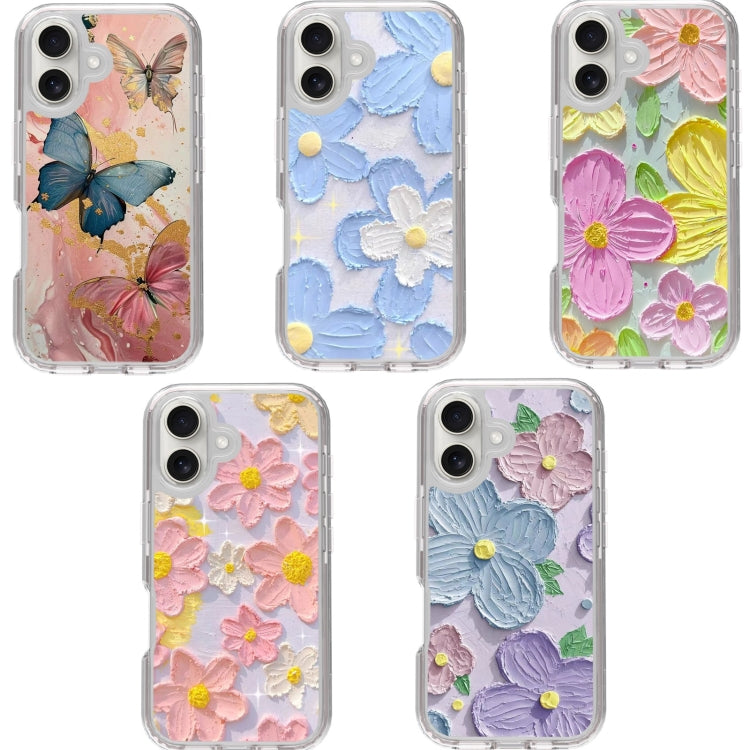 For iPhone 16 Small Fresh Sticker PC + TPU Shockproof Phone Case(Colorful Flowers) - iPhone 16 Cases by buy2fix | Online Shopping UK | buy2fix