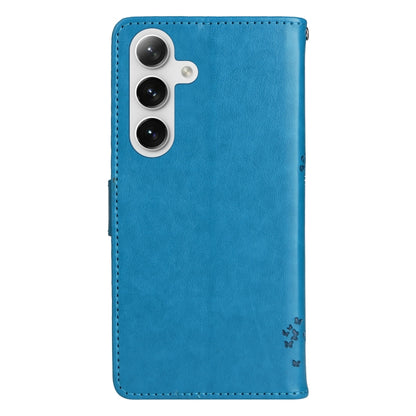 For Samsung Galaxy S25 / S24 5G Tree & Cat Embossed Pattern Flip Leather Phone Case(Blue) - Galaxy S25 5G Cases by buy2fix | Online Shopping UK | buy2fix