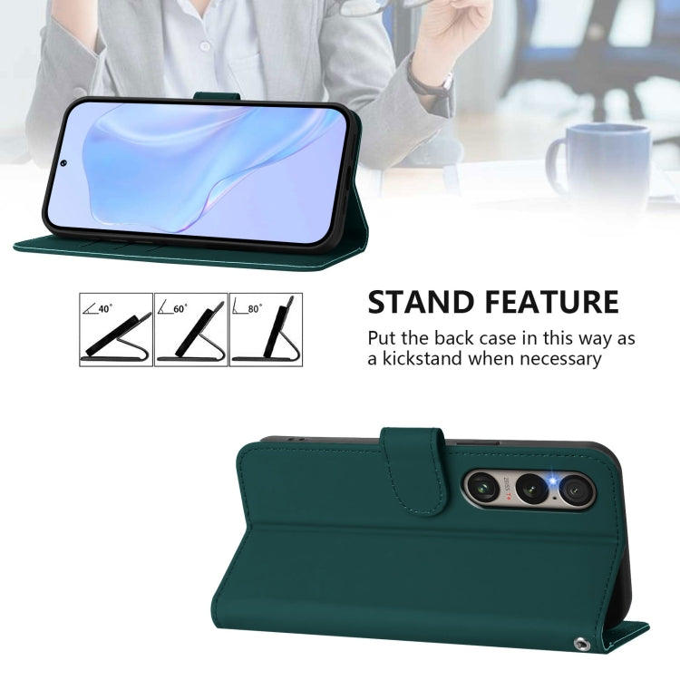 For Sony Xperia 1 VI 2024 Skin Feel Solid Color Leather Phone Case with Lanyard(Dark Green) - Sony Cases by buy2fix | Online Shopping UK | buy2fix