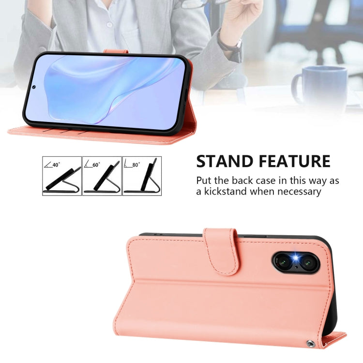 For Sony Xperia 5 VI 2024 Skin Feel Solid Color Leather Phone Case with Lanyard(Pink) - Sony Cases by buy2fix | Online Shopping UK | buy2fix