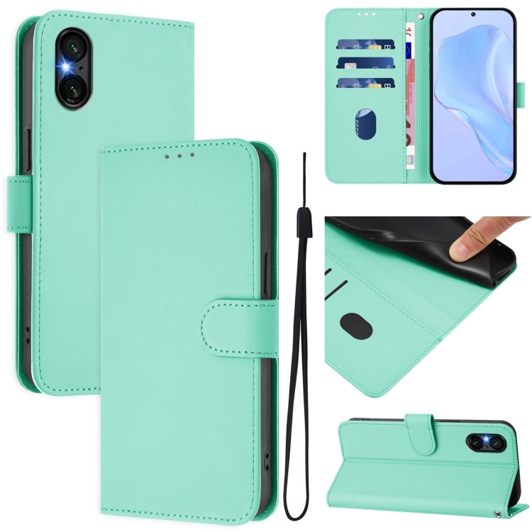 For Sony Xperia 5 VI 2024 Skin Feel Solid Color Leather Phone Case with Lanyard(Mint Green) - Sony Cases by buy2fix | Online Shopping UK | buy2fix