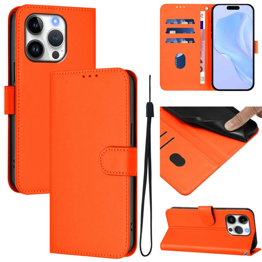 For iPhone 16 Pro Skin Feel Solid Color Leather Phone Case with Lanyard(Orange) - iPhone 16 Pro Cases by buy2fix | Online Shopping UK | buy2fix