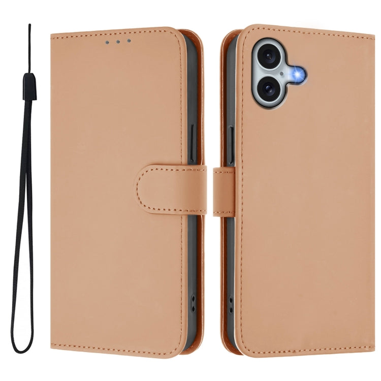 For iPhone 16 Plus Skin Feel Solid Color Leather Phone Case with Lanyard(Nude) - iPhone 16 Plus Cases by buy2fix | Online Shopping UK | buy2fix