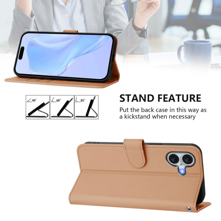 For iPhone 16 Plus Skin Feel Solid Color Leather Phone Case with Lanyard(Nude) - iPhone 16 Plus Cases by buy2fix | Online Shopping UK | buy2fix