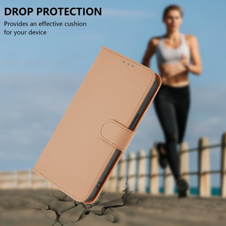 For iPhone 16 Plus Skin Feel Solid Color Leather Phone Case with Lanyard(Nude) - iPhone 16 Plus Cases by buy2fix | Online Shopping UK | buy2fix