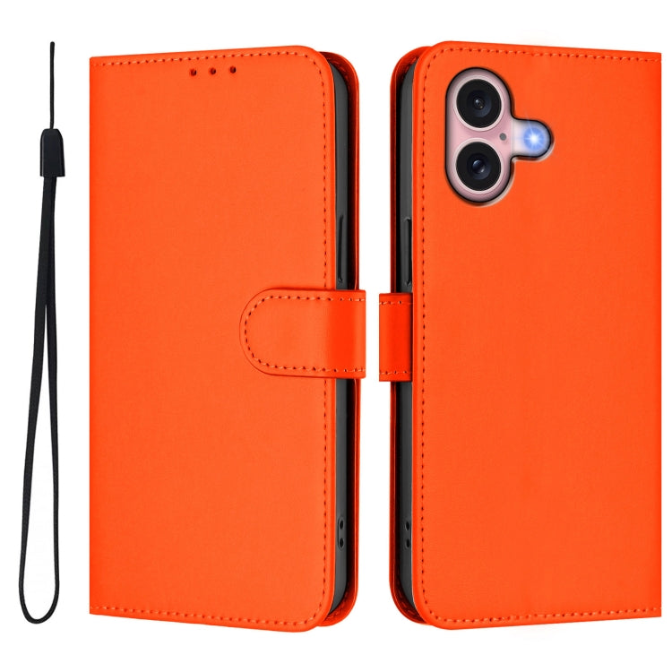 For iPhone 16 Skin Feel Solid Color Leather Phone Case with Lanyard(Orange) - iPhone 16 Cases by buy2fix | Online Shopping UK | buy2fix