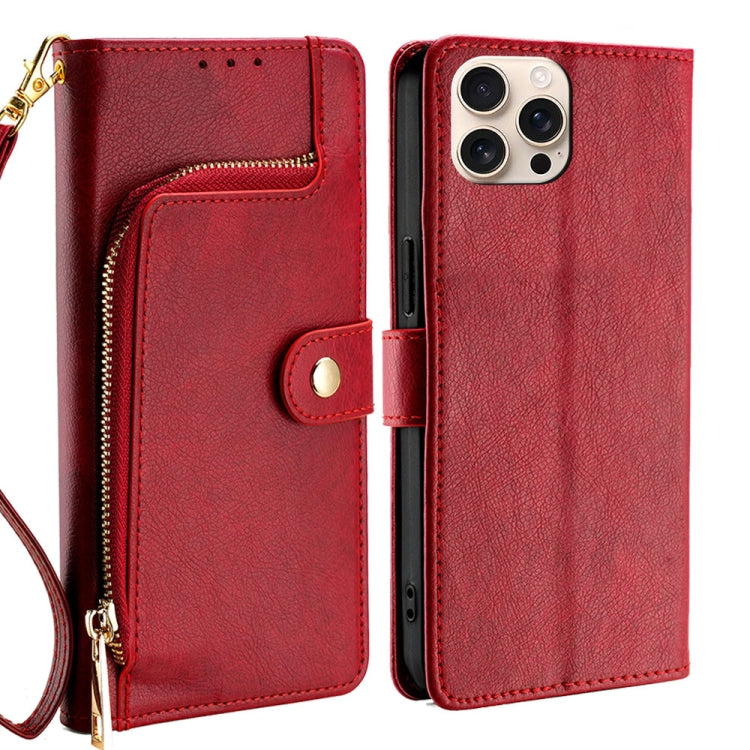 For iPhone 16 Pro Max Zipper Bag Leather Phone Case(Red) - iPhone 16 Pro Max Cases by buy2fix | Online Shopping UK | buy2fix