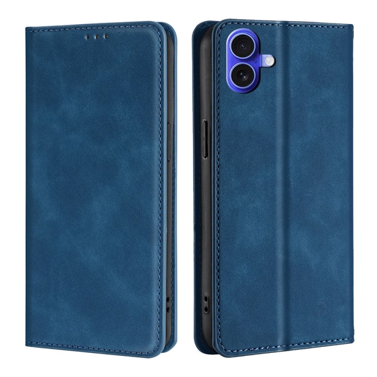 For iPhone 16 Plus Skin Feel Magnetic Leather Phone Case(Blue) - iPhone 16 Plus Cases by buy2fix | Online Shopping UK | buy2fix