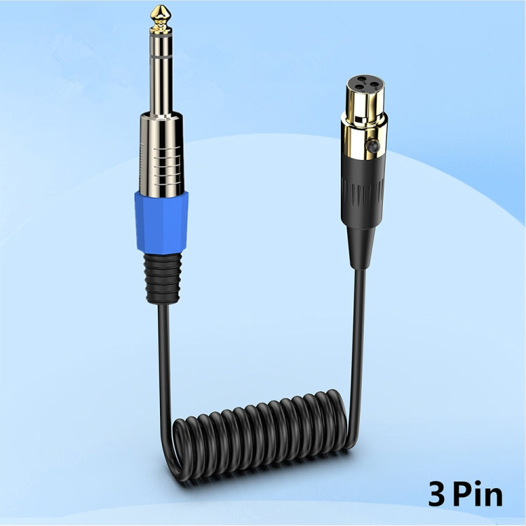 Mini 3 Pin XLR to 6.35mm Stereo Microphone Aux Audio Cable Coiled Adapter Cable, Length: 0.5m(Black) - Microphone Audio Cable & Connector by buy2fix | Online Shopping UK | buy2fix