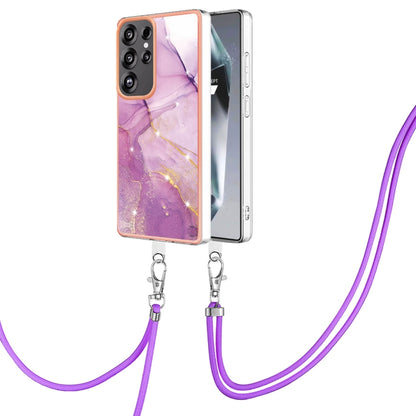 For Samsung Galaxy S25 Ultra 5G Electroplating Marble Dual-side IMD Phone Case with Lanyard(Purple 001) - Galaxy S25 Ultra 5G Cases by buy2fix | Online Shopping UK | buy2fix