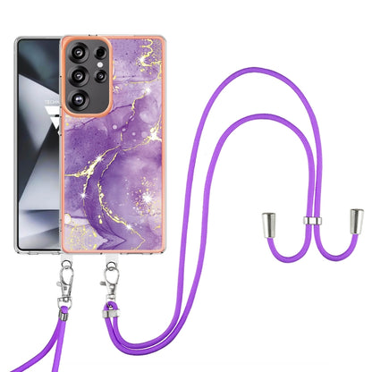 For Samsung Galaxy S25 Ultra 5G Electroplating Marble Dual-side IMD Phone Case with Lanyard(Purple 002) - Galaxy S25 Ultra 5G Cases by buy2fix | Online Shopping UK | buy2fix