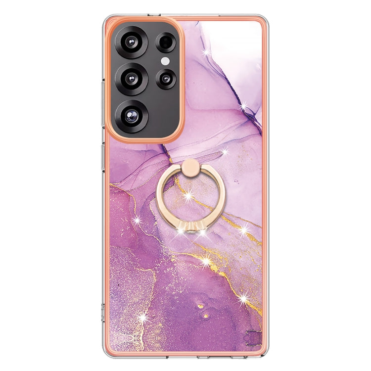 For Samsung Galaxy S25 Ultra 5G Electroplating Marble IMD TPU Phone Case with Ring Holder(Purple 001) - Galaxy S25 Ultra 5G Cases by buy2fix | Online Shopping UK | buy2fix