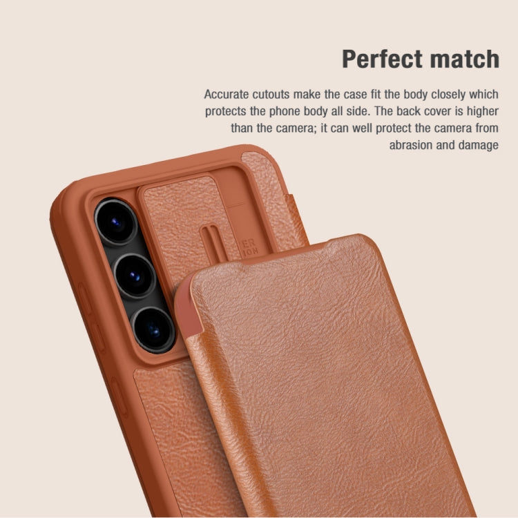 For Samsung Galaxy S24 FE 5G NILLKIN QIN Series Pro Sliding Camera Cover Design Leather Phone Case(Brown) - Galaxy S24 FE 5G Cases by NILLKIN | Online Shopping UK | buy2fix