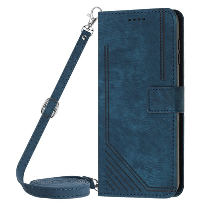 For Samsung Galaxy S25 / S24 5G Skin Feel Stripe Pattern Leather Phone Case with Long Lanyard(Blue) - Galaxy S25 5G Cases by buy2fix | Online Shopping UK | buy2fix