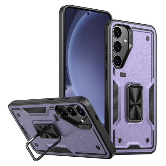 For Samsung Galaxy S25 5G Ring Holder PC Hybrid TPU Phone Case(Purple) - Galaxy S25 5G Cases by buy2fix | Online Shopping UK | buy2fix