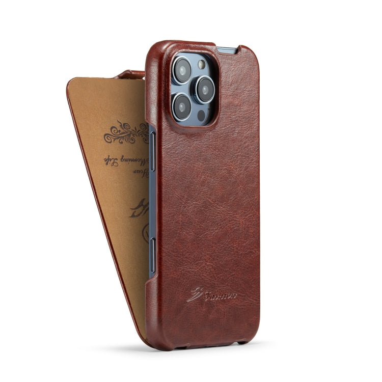 For iPhone 16 Pro Fierre Shann 64 Texture Vertical Flip PU Leather Phone Case(Brown) - iPhone 16 Pro Cases by FIERRE SHANN | Online Shopping UK | buy2fix