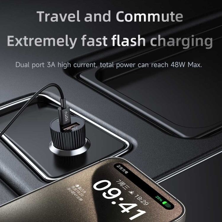 TOTU CC-2 48W USB-A and Type-C Ports Fast Charging Car Charger(Black) - Car Charger by TOTUDESIGN | Online Shopping UK | buy2fix