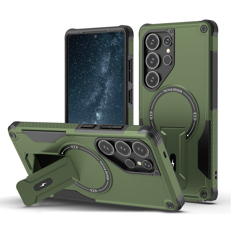 For Samsung Galaxy S25 Ultra 5G Armor MagSafe Holder PC Hybrid TPU Phone Case(Army Green) - Galaxy S25 Ultra 5G Cases by buy2fix | Online Shopping UK | buy2fix