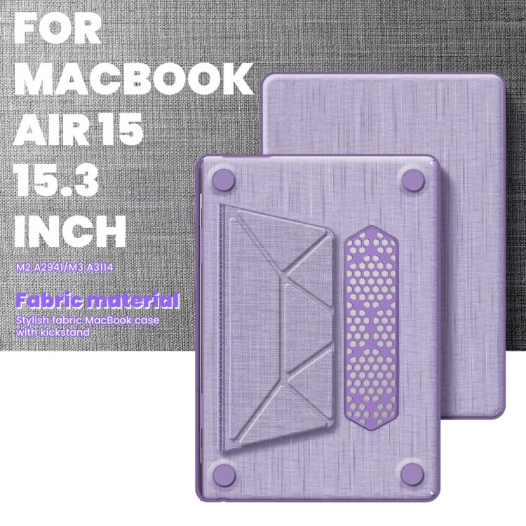 For MacBook Air 15.3 inch A3114 / A2941 Fabric Magnetic Holder Laptop Protective Case(Purple) - MacBook Air Cases by buy2fix | Online Shopping UK | buy2fix