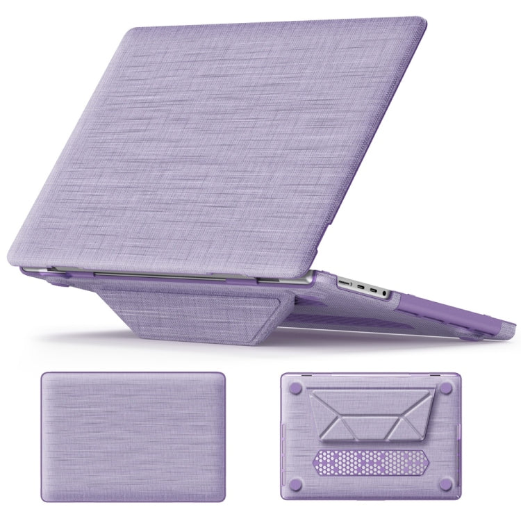 For MacBook Pro 16.2 inch A2991 / A2485 Fabric Magnetic Holder Laptop Protective Case(Purple) - MacBook Pro Cases by buy2fix | Online Shopping UK | buy2fix