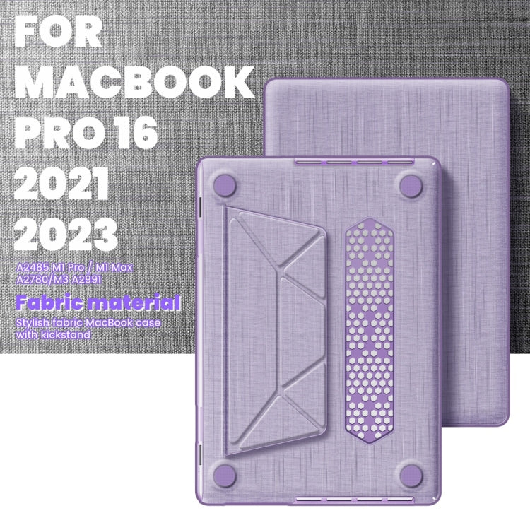 For MacBook Pro 16.2 inch A2991 / A2485 Fabric Magnetic Holder Laptop Protective Case(Purple) - MacBook Pro Cases by buy2fix | Online Shopping UK | buy2fix