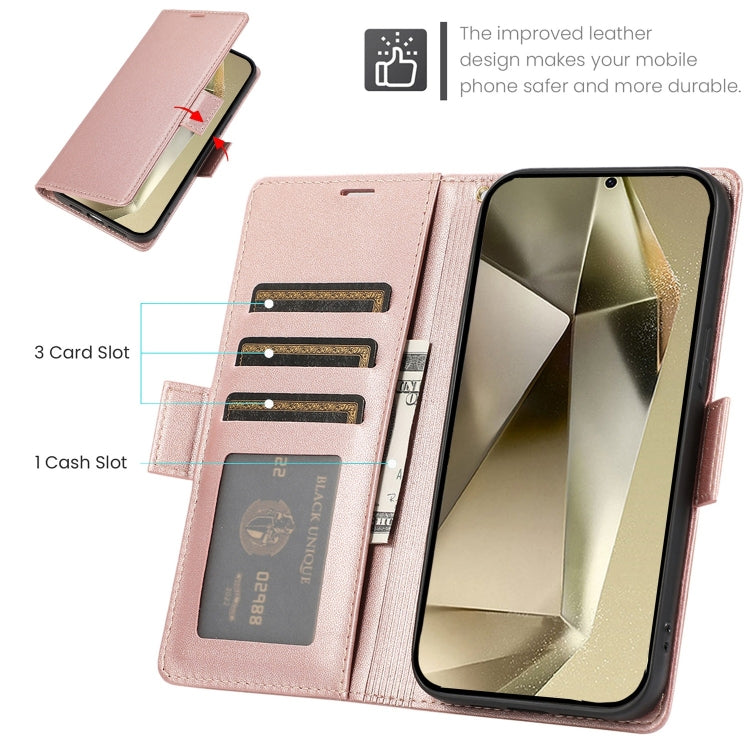 For Samsung Galaxy S25 Ultra 5G Side Buckle RFID Anti-theft Leather Phone Case(Rose Gold) - Galaxy S25 Ultra 5G Cases by buy2fix | Online Shopping UK | buy2fix