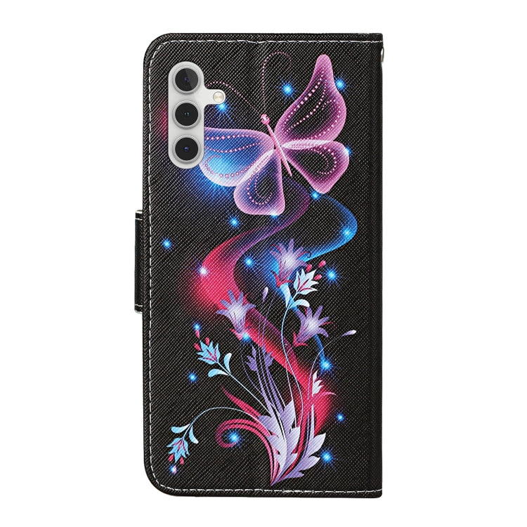 For Samsung Galaxy S25 5G Colored Drawing Pattern Leather Phone Case(Fluorescent Butterfly) - Galaxy S25 5G Cases by buy2fix | Online Shopping UK | buy2fix