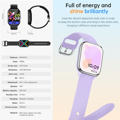 KT73S 1.85 inch Square Screen BT Call Smart Watch, Heart Rate / Blood Pressure / Blood Oxygen / Female Health / Sleep Monitoring(Purple) - Smart Wristbands by buy2fix | Online Shopping UK | buy2fix