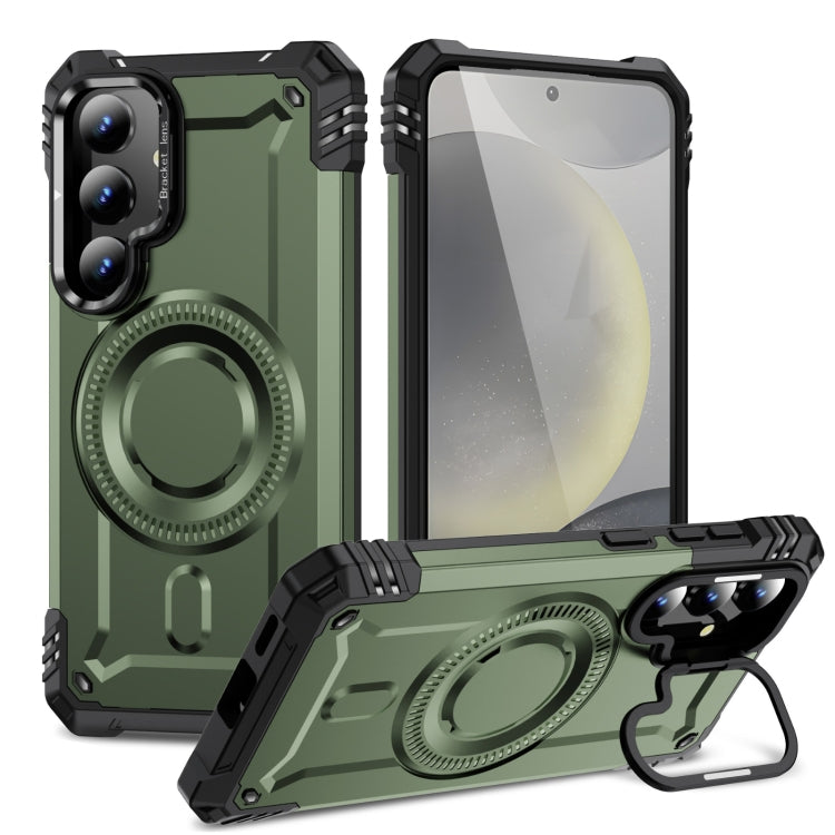 For Samsung Galaxy S25 5G Lens Holder MagSafe Phone Case(Army Green) - Galaxy S25 5G Cases by buy2fix | Online Shopping UK | buy2fix