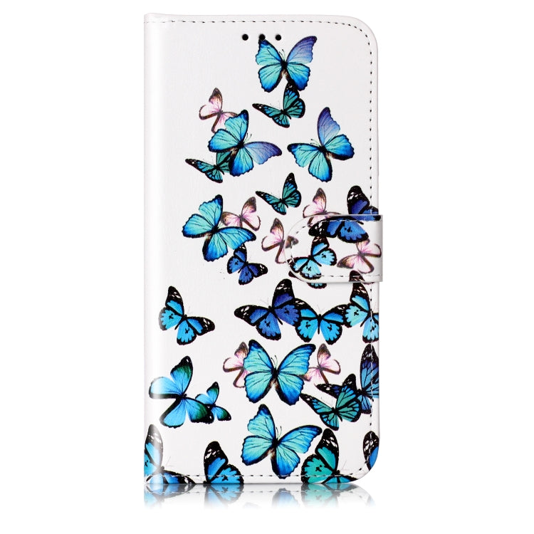 For Samsung Galaxy S25+ 5G Colored Drawing Marble Pattern Leather Phone Case(Little Blue Butterflies) - Galaxy S25+ 5G Cases by buy2fix | Online Shopping UK | buy2fix