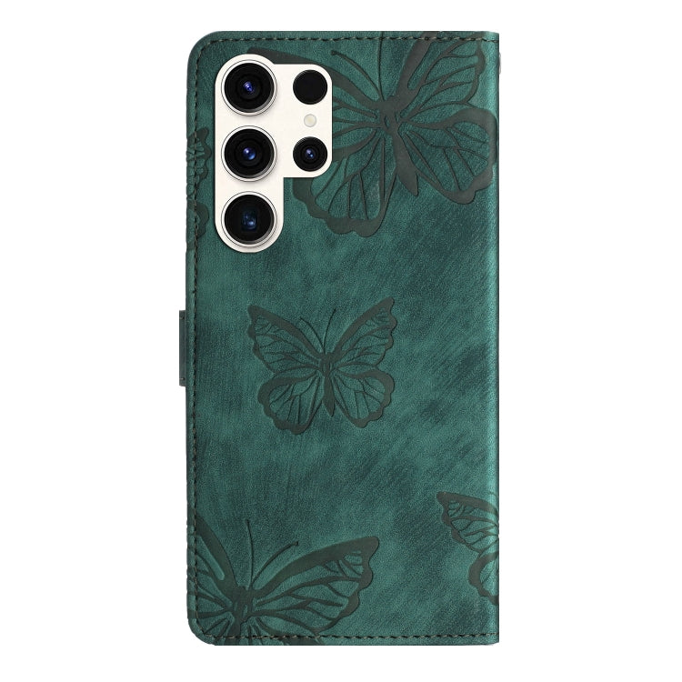 For Samsung Galaxy S25 Ultra 5G Skin-feel Embossed Butterfly Leather Phone Case(Green) - Galaxy S25 Ultra 5G Tempered Glass by buy2fix | Online Shopping UK | buy2fix