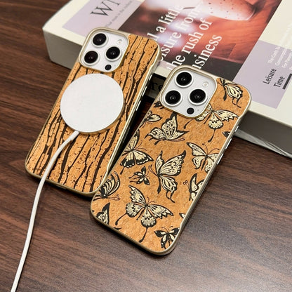 For iPhone 16 Pro Max Denior A18 WoodenPaint MagSafe Phone Case(Butterflies) - iPhone 16 Pro Max Cases by Denior | Online Shopping UK | buy2fix