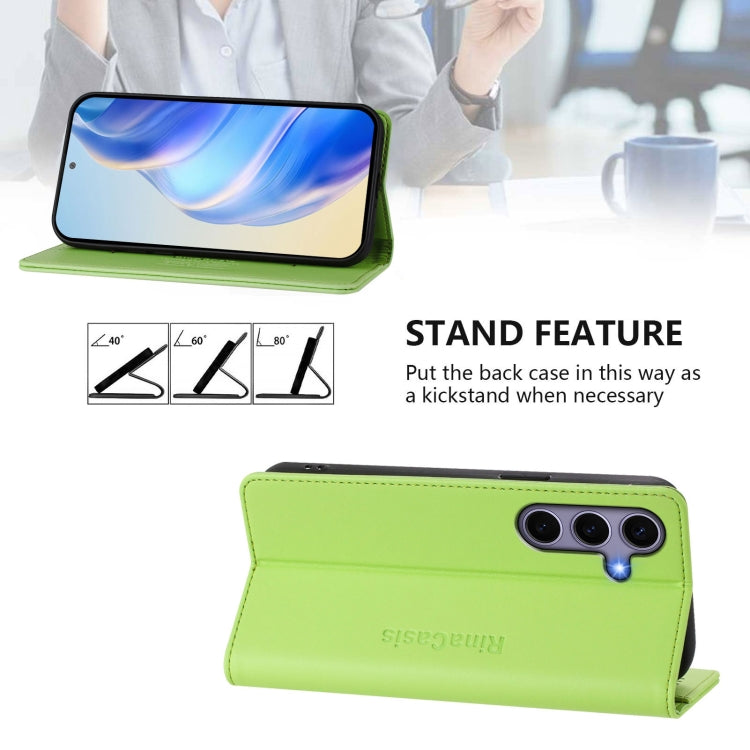 For Samsung Galaxy S24 / S25 5G RC01 Dual-Folded Magnetic Suction RFID Leather Phone Case(Grass Green) - Galaxy S25 5G Cases by buy2fix | Online Shopping UK | buy2fix