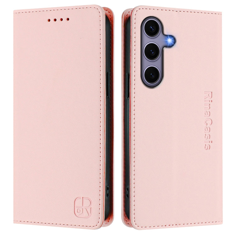 For Samsung Galaxy S24+ / S25+ 5G RC01 Dual-Folded Magnetic Suction RFID Leather Phone Case(Pink) - Galaxy S25+ 5G Cases by buy2fix | Online Shopping UK | buy2fix